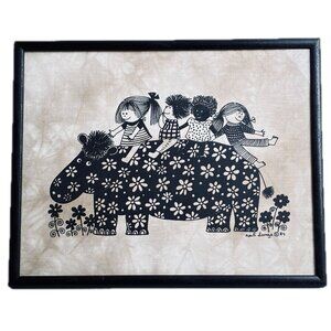 Vintage Heidi Lange Print - Flower Hippo #73